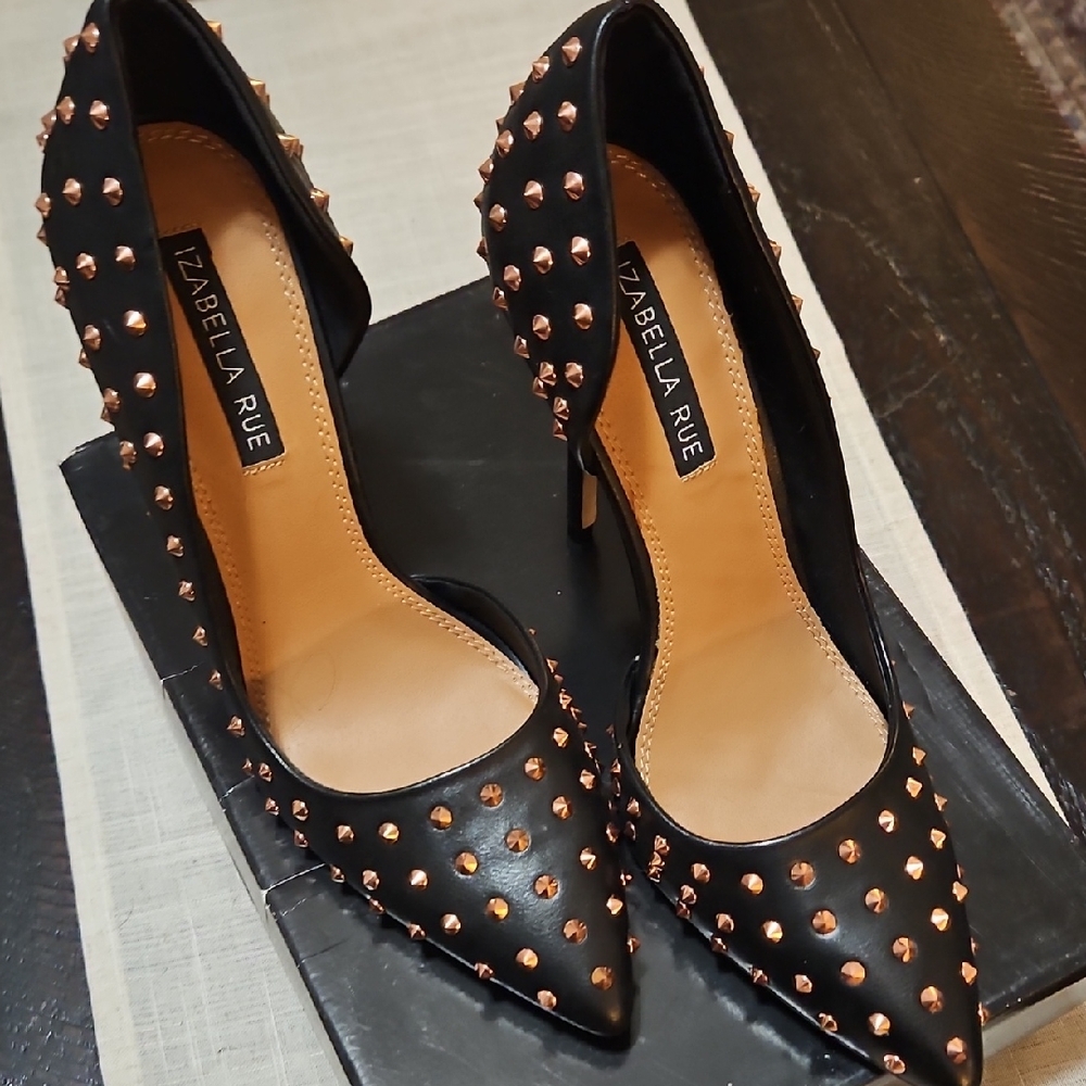 Izabella Rue Black and Gold Studded Heels